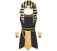 IEFIEL Homme Cosplay Costume de Pharaon Egypte Ancienne Hommes Roi Deguisement Halloween Carnaval Fête à Thème Théâtrale Performance Pharaon Noir XXL