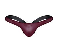 IEFIEL Homme Sexy Jockstrap String Tanga Micro Transparent sous-vêtements Thong Taille Basse Extensible Bikini Lingerie S-2XL Vin Rouge XL