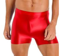 IEFIEL Homme Wetlook Boxer Shorts Brillant Respirent Glossy Leggings Pantalon Court Yoga Musculation Fitness Jogging Pyjama Sportswear Swimwear Sleepwear Rouge XL