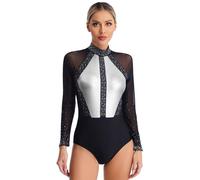 IEFIEL Justaucorps Femme Léotard de Ballet Classique Body Collant Maillot de Bain String Thong Costume Danse Bodysuit Jumpsuit Bloc Gris foncé S