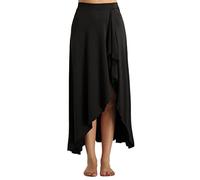 IEFIEL Maxi Jupe Danse du Ventre Femme Jupe évasée Bal Flamenco Longue Jupe Ballet Latine Cancan Menuet Performance Élastique Jupe Eté Plage Grande Taille S-XXL Noir XL