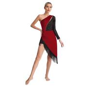 IEFIEL Robe Danse Lyrique Contemporaine Femme Robe Danse Latine Tango Samba Rumba Cha Cha Compétition Dancewear Salsa Rouge S
