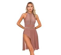 IEFIEL Robe Danse Salle De Bal Salsa Tango Samba Femme Danseuse Robe Danse Latine Jazz Rumba Dame Tutu Robes Danses Lyrique Compétition Type A Rose Fonce S