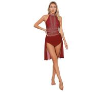 IEFIEL Robe Danse Salle De Bal Salsa Tango Samba Femme Danseuse Robe Danse Latine Jazz Rumba Dame Tutu Robes Danses Lyrique Compétition Type B Rouge M