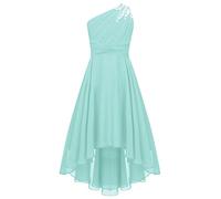 IEFIEL Robe de Mariage d'honneur Enfant Fille Une Épaule Robe de Princesse Cérémonie Plissée Robes Bustier Soirée Cocktail A Volante Dos Nu Vert 15-16 Ans