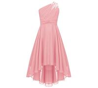 IEFIEL Robe de Mariage d'honneur Enfant Fille Une Épaule Robe de Princesse Cérémonie Plissée Robes Bustier Soirée Cocktail A Volante Dos Nu Rose 13-14 Ans