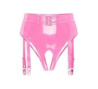 IEFIEL Strings Tangas Femmes Erotique Porte-Jarretelles Bas avec Clips Réglable Séduction sous-vêtements Jarretière Jarretelles Slip Suspender en Cuir Rose B 4XL