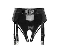 IEFIEL Strings Tangas Femmes Erotique Porte-Jarretelles Bas avec Clips Réglable Séduction sous-vêtements Jarretière Jarretelles Slip Suspender en Cuir Noir B 3XL