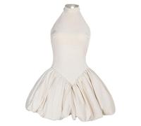 IEFIEL Tutu Robe Danse Ballet Femme Mini Robe Bouffante Dos Nu sans Manches Slim Fit Jupe Plissée Gonflée pour Soirée Photographie Champagne XS