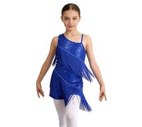 IEFIEL Tutu Robe Danse Jazz Moderne Enfant Fille Justaucorps Gymnastique Tenue Robe Danse Latin Paillette Costume Spectacle 2503 Bleu Royal 9-10 ans