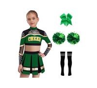 IEFIEL Uniforme De Meneuse D'Encouragement pour Filles Deguisement Pompom Girl Fille Robe Cheerleading Costume Meneuse Chœur pour Fille 134 Danse Vert 11-12 Ans