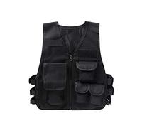 IEFIEL Unisexe Enfant Garçon Gilet Camouflage Tactique Kit Gilet Airsoft Combat Gilet De Formation Champs Gagnant de Jeu CS Poulet Gilet Sans Manches Noir 8-14 ans