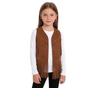 IEFIEL Veste Cowboy Enfant Décorée Studs et Franges pour Fêtes Costume Western Brun foncé 5-6 ans