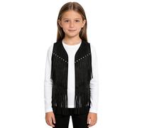 IEFIEL Veste Cowboy Enfant Décorée Studs et Franges pour Fêtes Costume Western Noir 5-6 ans