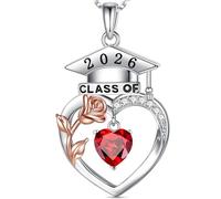 Iefil Cadeau de remise de diplôme 2026 pour elle - Collier en argent sterling 925 avec pierre de naissance rose, colliers de remise de diplôme 2026 pour femme, fille, petite amie, sœurs, 19.5 inches