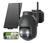 ieG améra de surveillance solaire extérieure 2K 3MP 360° PTZ Batterie extérieure 2,4 GHz Caméra de surveillance sans fil avec détecteur de mouvement PIR, vision nocturne couleur, audio