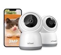 ieGeek 2 Pièces 2K Caméra Surveillance WiFi Intérieur 360° - Camera IP avec Double WiFi (2.4G/5GHz), Détection AI/PIR, Suivi Automatique, Compatible Alexa pour Chien/Bébé/Maison, SC1