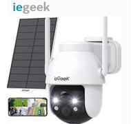 Iegeek 2K 3mp 360 ° PTZ HD caméra de surveillance solaire extérieure, batterie extérieure avec capteur de mouvement PIR, vision nocturne couleur