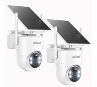 ieGeek 2K Camera Exterieur sans Fil Solaire avec Panneau Solaire Amovible，360° PTZ, Vision Nocturne Couleur， Détection Humaine PIR， Audio Bidirectionnel，2.4GHz Caméra Batterie，Sirène，S5，Blanc 2pcs