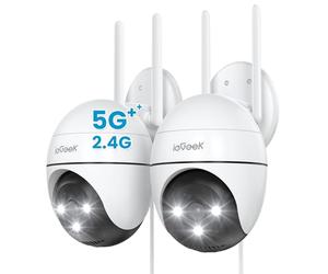 ieGeek 2K Camera Surveillance WiFi Exterieure 5Ghz /2.4G - 360° PTZ Camera Exterieur WiFi, Suivi de Mouvement, AI Détection, Audio Bidirectionnel, Vision Nocturne Couleur ZS-GQ2 (2 Pièces)
