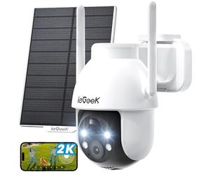 ieGeek 2K Camera Surveillance WiFi Exterieure sans Fil - 3MP 360° PTZ Camera Solaire, 15M Nocturne Couleur, PIR/AI Détection, Audio Bidirectionnel, Alexa, WiFi6, Stockage Cloud, IP66