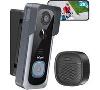 ieGeek 2K Sonnette sans Fil avec Camera avec Support d'angle De Sonnette Réglable, Sonnette Vidéo Gris aucuns Frais Mensuels, Détection De Mouvement PIR, Changeur De Voix, WiFi 2,4G Gris