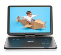 ieGeek Lecteur DVD portable de 17,5" avec grand écran HD pivotant de 15,6", batterie rechargeable de 6 heures 5000 mAh, haut-parleur haut volume, prise en charge USB/carte SD/synchronisation TV,