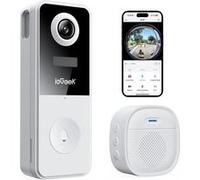 ieGeek Sonnette sans Fil avec Camera, 2K Sonnette sans Fil Exterieur Etanche, Angle Ultra Large de 180°, Audio Bidirectionnel, Vision Nocturne, Détection Humaine PIR, IP65 Étanche, 2.4G WiFi Blanc G