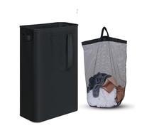 iEGrow Panier Linge, Paniere a Linge Sale Pliable de 50L avec Tissu Oxford et Poignées, Corbeille a Linge de Lavage étroit avec sac Lntérieur Amovible et Lavable (Noir)