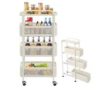 ieLsngai Chariot de rangement à 4 étages avec panier en maille extensible, roues pivotantes à 360° et 2 freins pour cuisine, salle de bain, chambre à coucher, bureau