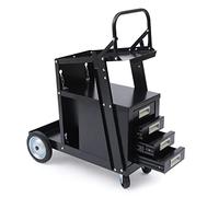 ieLsngai Chariot de soudage avec 4 tiroirs, chariot de soudage jusqu'à 80 kg, chariot à bouteilles de gaz en acier avec roulettes de transport, pour soudage à la main, soudage au gaz de protection