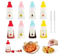 IEMIEBSHA Lot de 4 mini bouteilles de sauce tomate - 25 ml - Bouteille d'extrusion de jus avec couvercle en spirale - Distributeur de jus de salade portable avec brosse propre - Petits conteneurs à