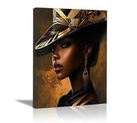IEPOZWA Africain Femme Noire, femme au chapeau moderne Toile d'impression Mur Art Abstrait Peinture Toile Peinture pour Mur Et Décor À La Maison - 40x60cm Encadrée(Doré)
