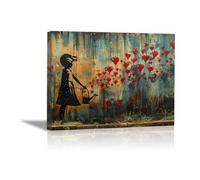 IEPOZWA Graffiti Affiche Coloré Banksy Tableau Art, Fille abstraite et coeur d’amour Street Paintings Colorful Wall Art peinture sur toile Moderne Toile - 60x80cm Encadrée