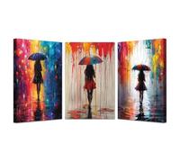 IEPOZWA Rouge, Bleu Graffiti Affiche Coloré Banksy Tableau Art, Femme noire sous la pluie Street Paintings Colorful Wall Art peinture sur toile Moderne Toile-30x50cmx3 Encadrée