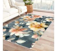 IEPOZWA Tapis Contemporain Motif Feuillage Fleur pour Entrée, Cuisine, Salon, Anti-Dérapant, Facile À Nettoyer(Jaune)-210x300cm
