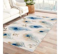 IEPOZWA Tapis Contemporain Motif Feuillage Plumes De Paon Texture Ultra-Douce Lavable en Machine et pour Balcons Fermés(Blanc)-90x120cm