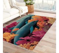 IEPOZWA Tapis Graphique Composition Florale Dauphin pour Intérieur, Extérieur, Résistant À l'eau, Confortable(Bleu)-180x240cm