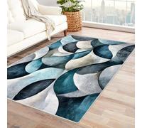 IEPOZWA Tapis Moderne aux Dessins Abstraits et Énergiques Motif Mer pour Cuisine, Entrée, Bureau, Anti-Dérapant, Épais, Durable(Bleu)-150x210cm