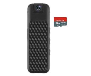 Ieron Caméra de Vision Nocturne Infrarouge avec Carte TF de 32 Go Mini caméras corporelles FHD 1080P avec vidéo Objectif Rotatif à 180 ° Stockage en Boucle Caméra corporelle portée pour réunion