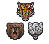 Ieron Écusson brodé tête d'animal grognant en colère, emblème de Brassard de Badge Tactique brodé d'animal avec Crochet et Boucle arrière pour Casquettes, Vestes, Gilets (Tigre/Loup/Ours)