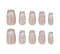 ieron Films pour ongles durcis yeux de chat, faux ongles en gel autocollant avec papillon, colle amovible sur les ongles pour filles, pointes d'ongles pailletées (S)