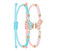 Ieron Lot de 2 Bracelets BFF Assortis en Forme de Papillon, Bracelets d'amitié à Breloques Faits à la Main, Bracelet réglable pour Meilleurs Amis, Bijoux Cadeaux pour Adolescents, Bleu et Rose