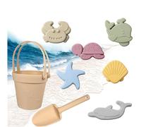 ieron Lot de 6 jouets de plage en silicone pour garçons et filles, jouets de sable, seau et pelle - Ne se cassent pas comme les jouets de plage en plastique - Seau de plage pliable, pelle et