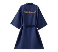 Ieron Robe de Chambre élégante en Satin avec col en V pour fête de Mariage, Robes de Matin de Demoiselle d'honneur pour Femme, M, Bleu foncé