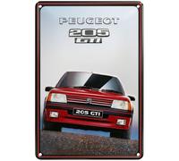 16131VRB PEUGEOT 205 GTI Plaque métal décorative rétro vintage Format 20 x 30 cm avec 4 perforations 5mm pour fixation murale - Idée cadeau pour fan d'accessoires automobile voiture de collection