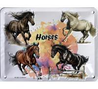 IETS19302RC Plaque Métal en Relief 3D 20x15cm Horses Chevaux Poneys au galop pour Cavalier Cavalière Équitation Hippisme Club Équestre Hippique - Décoration murale - Idée cadeau pour passionné fan