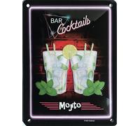 IETS19500RC Plaque Métal en Relief 3D 20x15cm Bar à Cocktails Mojito Menthe Citron Happy Hour Fruits Exotiques Tropicaux Apéro time Apéritif Trinquer Santé