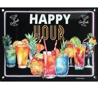 IETS19501RC Plaque Métal en Relief 3D 20x15cm Happy Hour Cocktails Fruits Exotiques Tropicaux Ananas Apéro time Apéritif Trinquer Santé