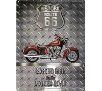 6606RA Historic ROUTE 66 Legend Bike on the Legend Road Grosse Moto Ailée Américaine Plaque métal décorative rétro vintage Format 30 x 40 cm avec 4 perforations 5mm pour fixation murale - Pour Biker